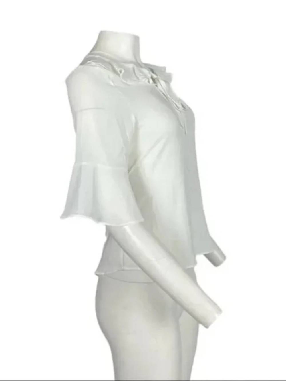 Michel White Bow Neck Bell Sleeve Blouse Small NWT - Picture 3 of 6